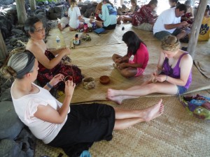 We learned how to weave bracelets from palm fronds